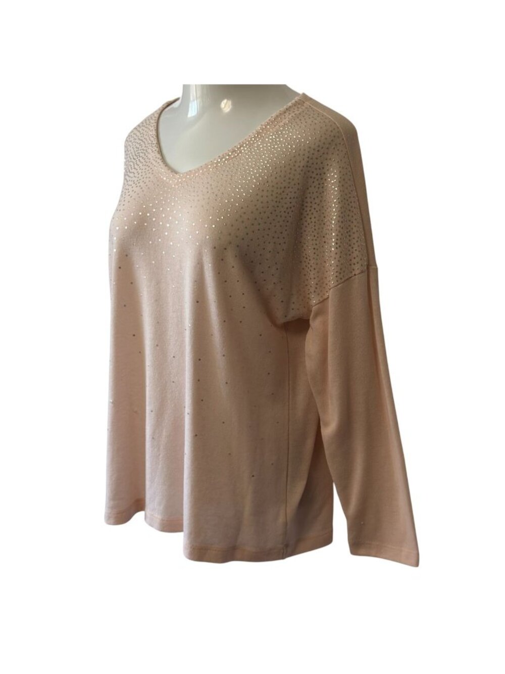 Rebecca Malone XL Womens V-Neck Top w/ Silver Embellishments Pink Long Sleeves - Picture 5 of 16